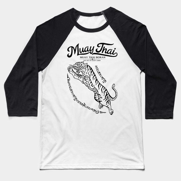 Muay Thai Tattoo Tiger Baseball T-Shirt by KewaleeTee